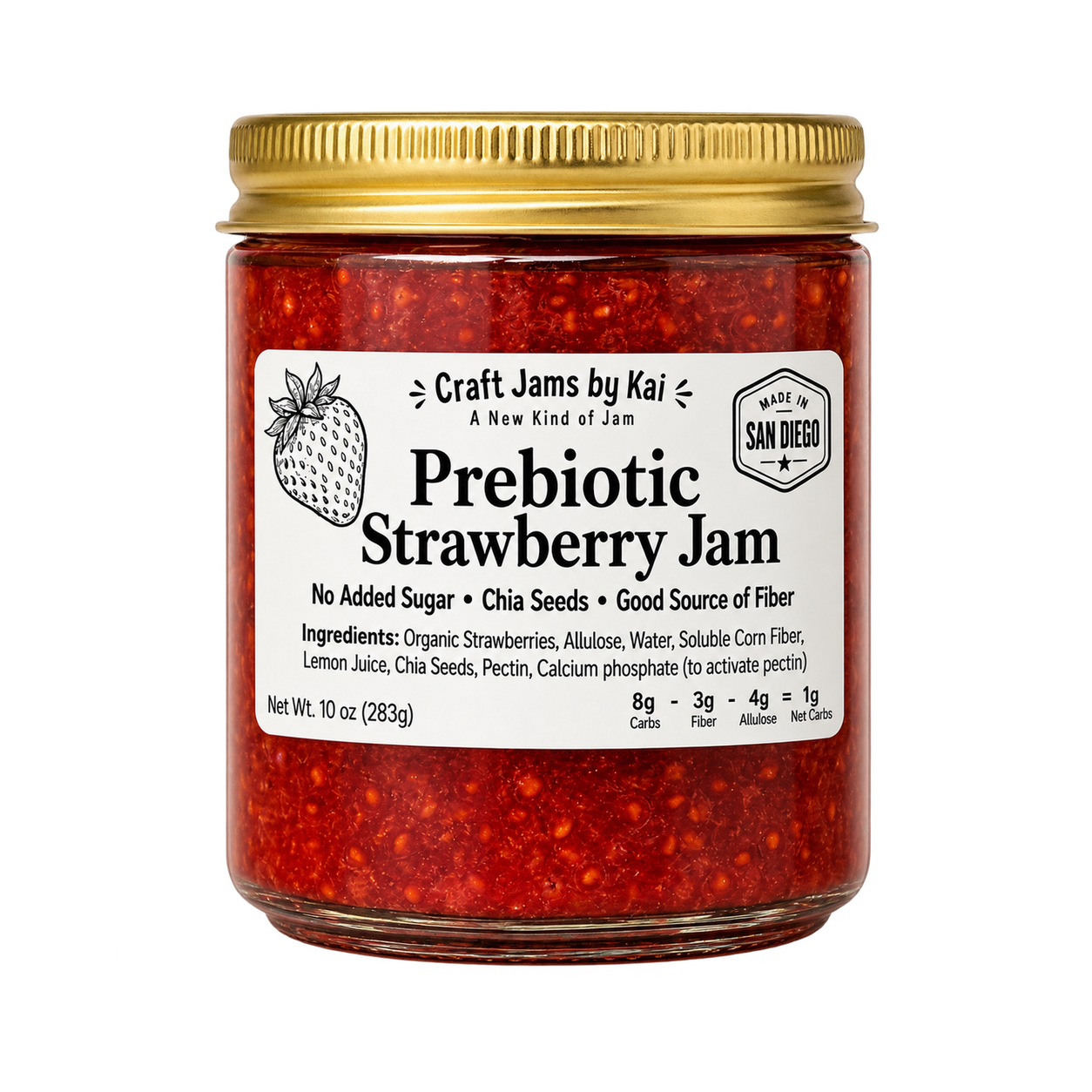 10 oz jar of Craft Jams by Kai Strawberry Prebiotic Jam