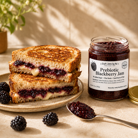 Grilled cheese served with Blackberry Prebiotic Jam
